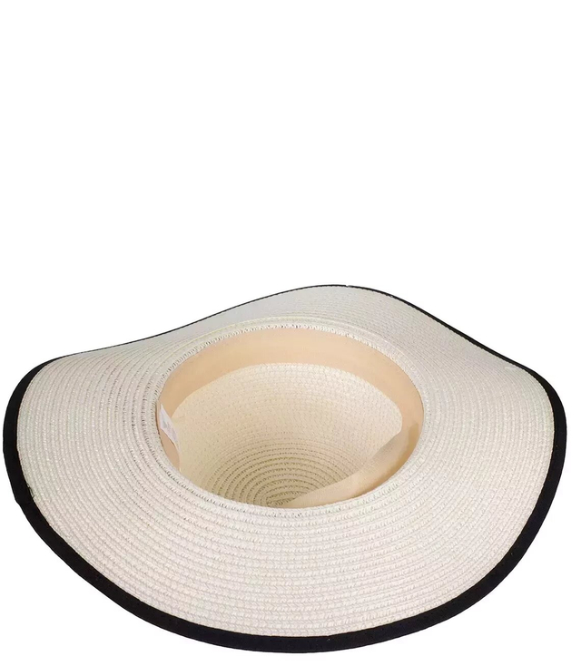 Women's raffia straw hat with black trim