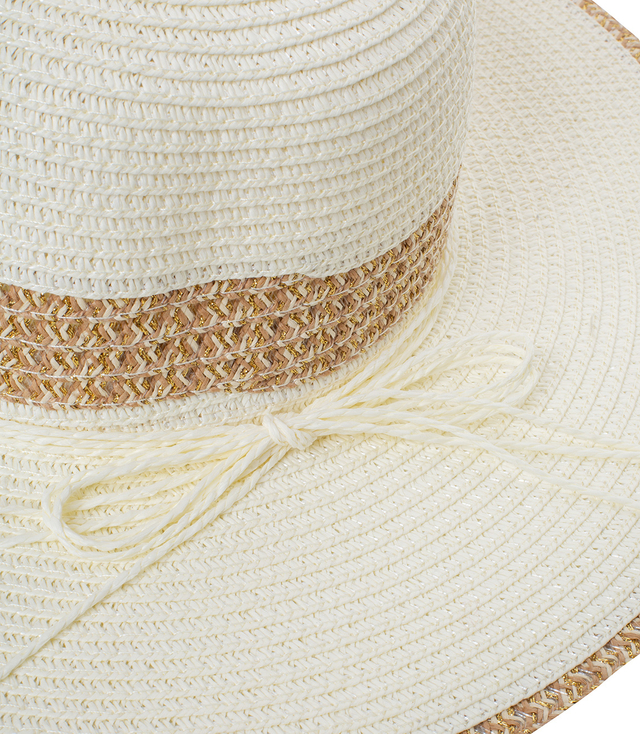 Women's gold thread straw hat with large brim