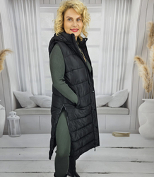 Women's long sleeveless quilted vest with hood TORI