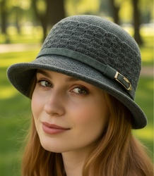 Women's hat with decorative strap and buckle