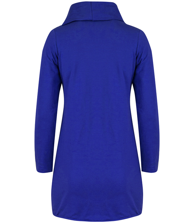 Thin long sweatshirt with a diagonal zipper and a BEATA neck warmer