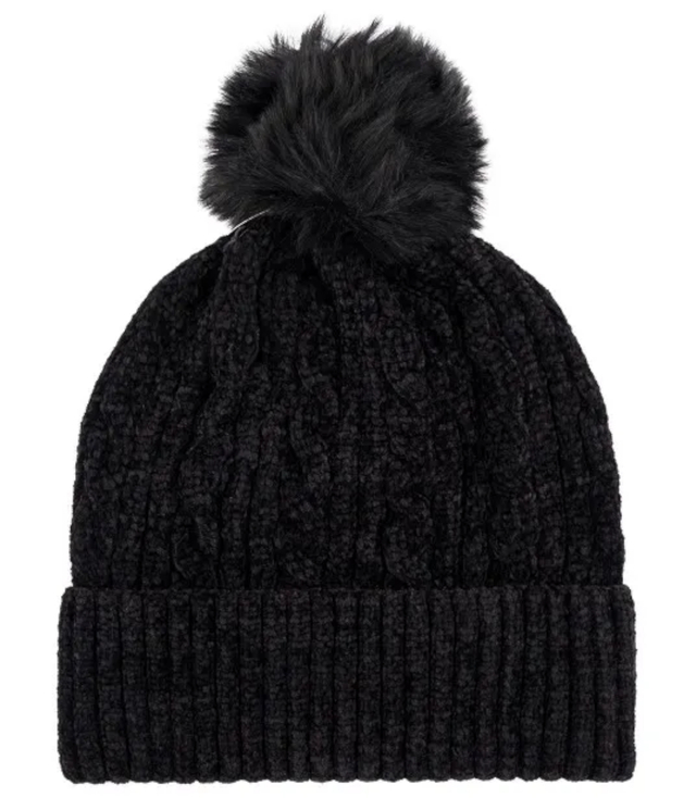 Warm women's cap with pom-pom autumn winter monochrome hat