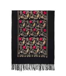 Women's folklore scarf with flower motif and tassels