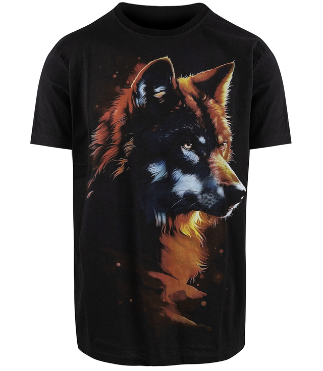 Men's large wolf print t-shirt cotton