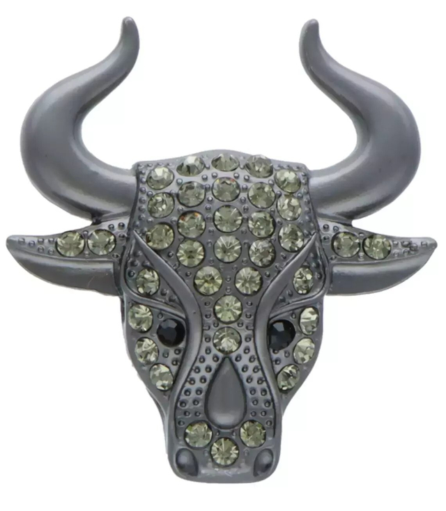 Bull brooch with beautiful silver crystals