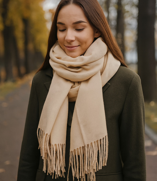 Gładki elegancki szal z frędzlami dwustronny 180x70