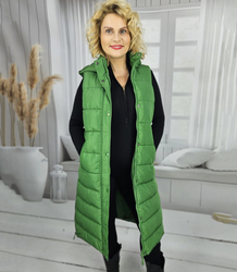 Women's long sleeveless quilted vest with hood TORI