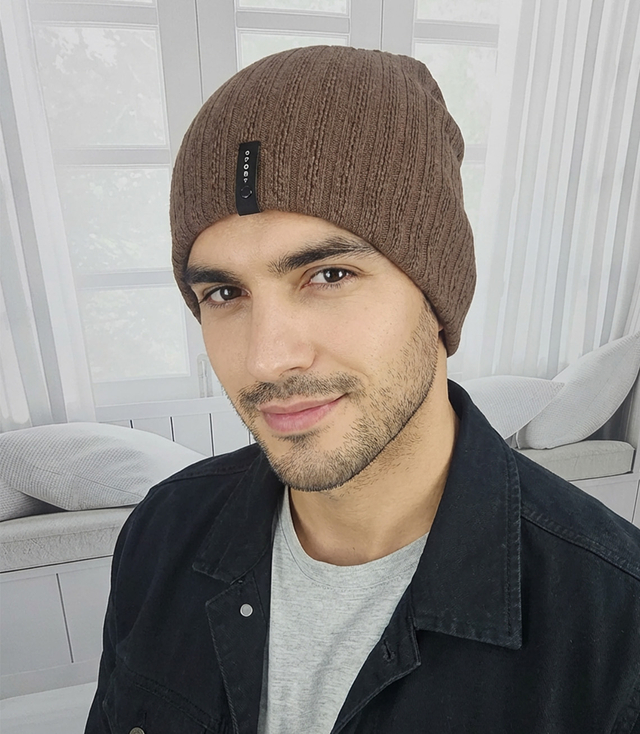 Knitted beanie hat with patch - style and comfort