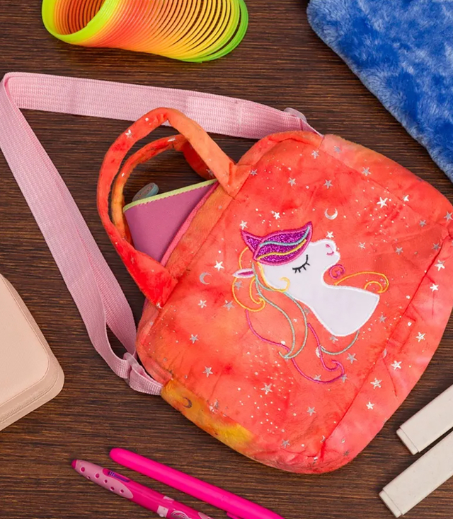 Children's plush bag with adorable unicorn handle strap