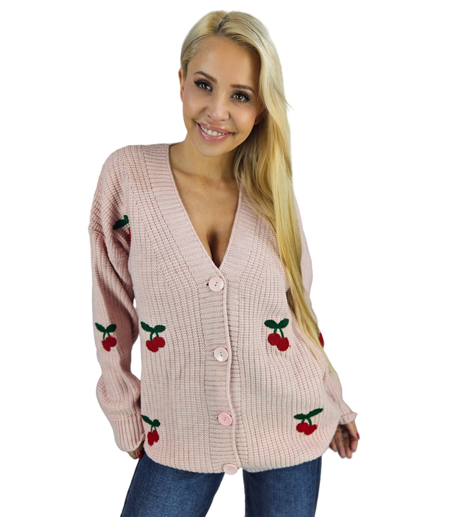 Warm and cozy women's sweater with cherries in autumn LARAMIE