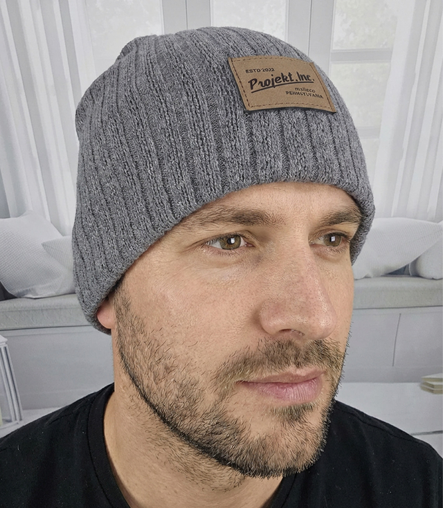 Knitted beanie hat with patch - style and comfort