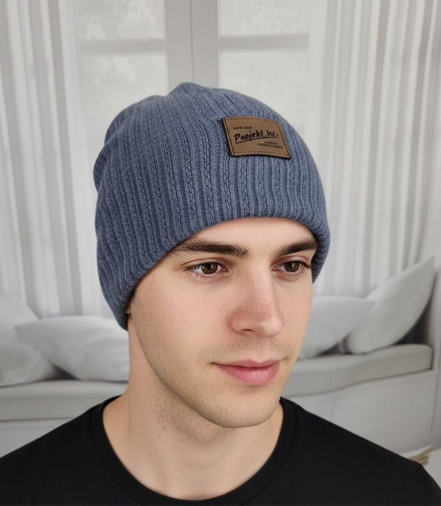 Knitted beanie hat with patch - style and comfort