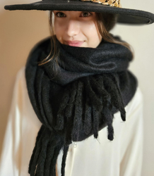Scarf Thick scarf tassels single color warm soft 180x45 cm