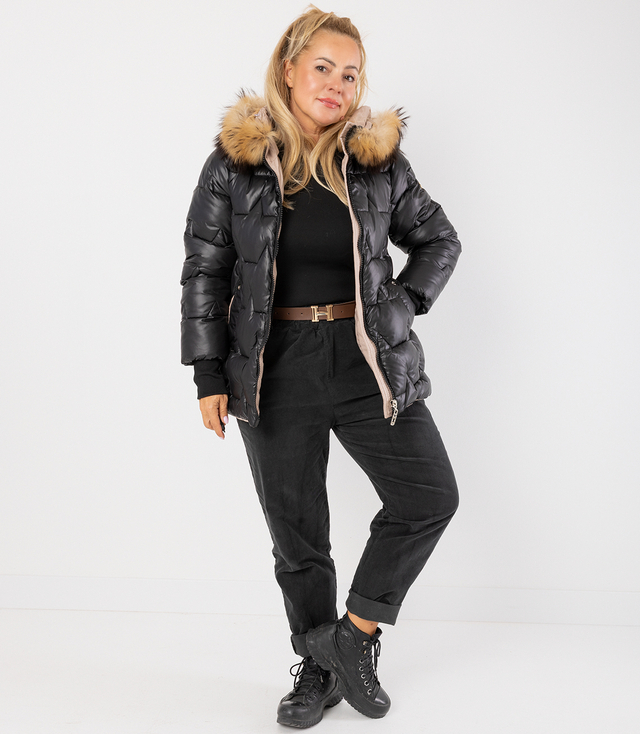 Pikowana kurtka zimowa z kapturem futerkiem ARIA PUFF PLUS SIZE