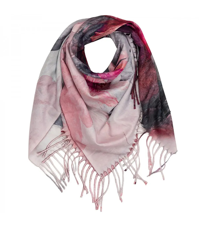 Elegant scarf large flowers with tassels