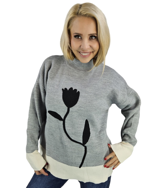 Women's sweater half turtleneck warm flower print autumn winter ROSELYN