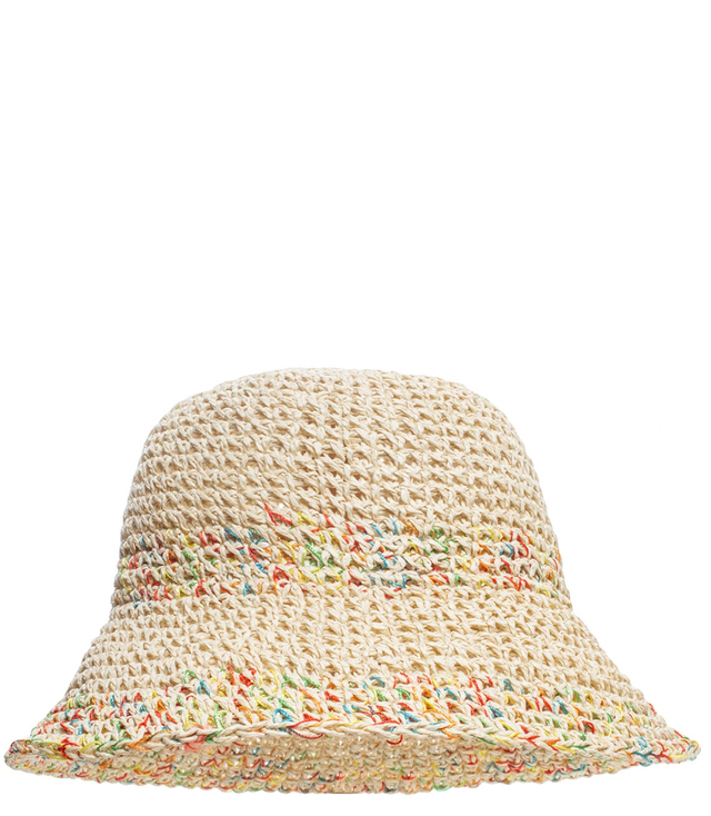Straw hat colorful plaid BUCKET HAT