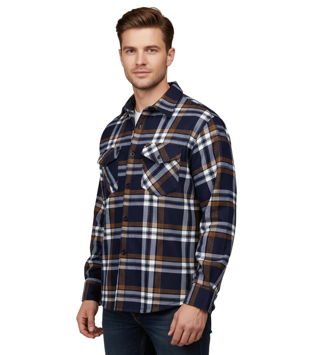 Warm men's checkered shirt with warming button-down classic