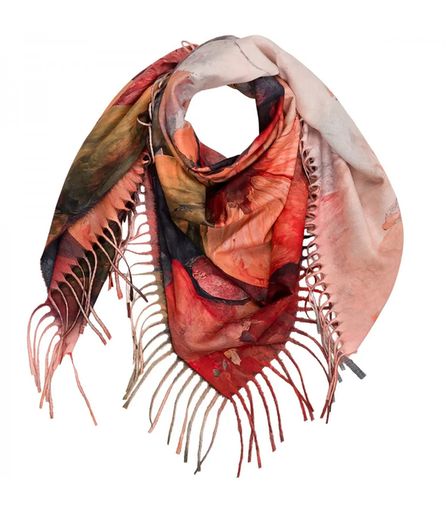 Elegant scarf large flowers with tassels
