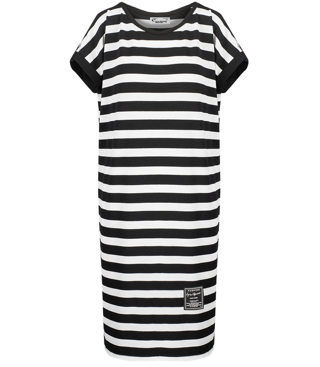 Simple nautical striped dress with a patch, short sleeves MORELLA