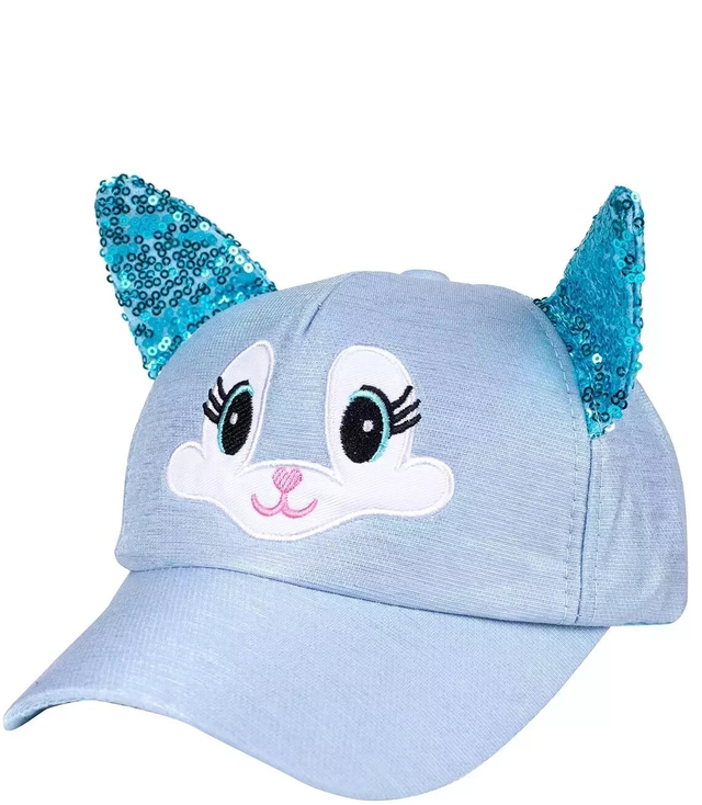 Children's hat with a cat and sequins visor