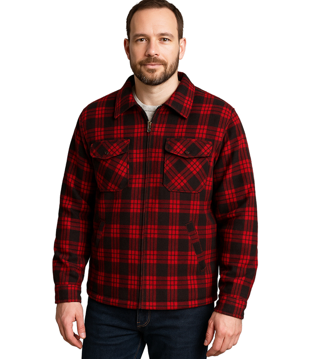 Warm fleece checked men's shirt insulated with faux fur