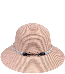 Raffia straw hat with string anchors