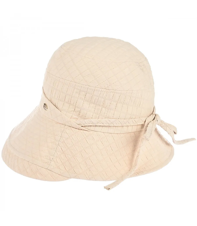 Kapelusz damski letni typu cloche z wiązaniem 