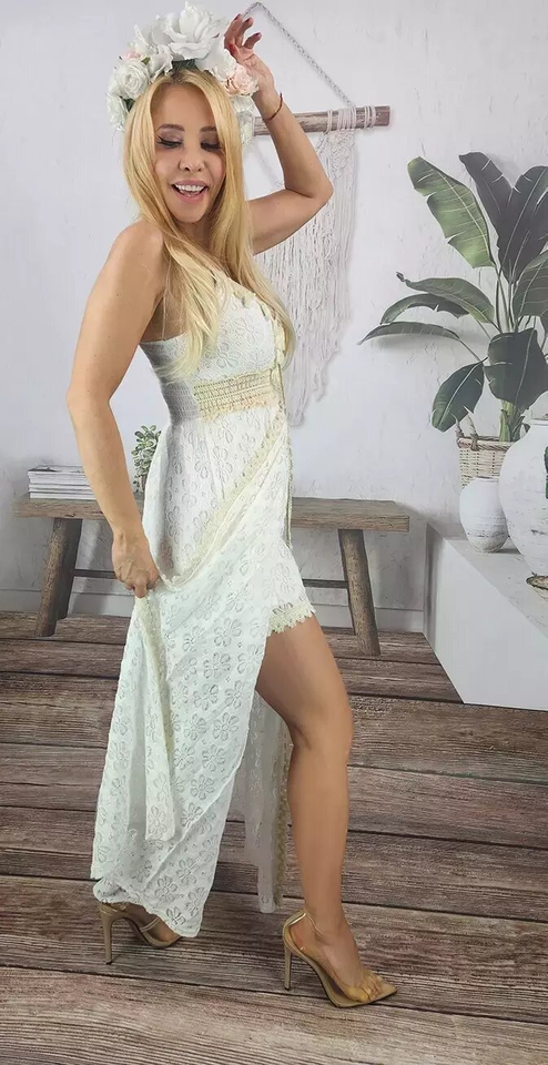 Sukienka maxi rozcięcie ze spodenkami