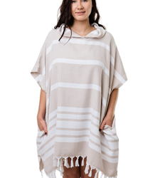 Sauna poncho with striped tassels UNISEX cotton