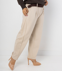 Women's banana fit fabric pants with belt LILIANA