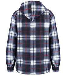 Warm fleece men's plaid shirt with hood insulated with faux fur