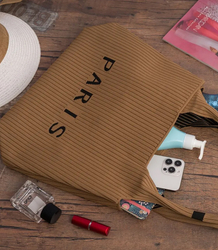 Torba shopper PARIS elegancka prążkowana na ramię z zamkiem