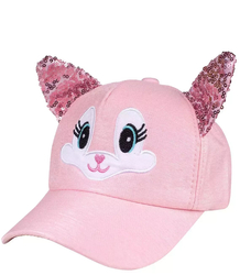 Children's hat with a cat and sequins visor