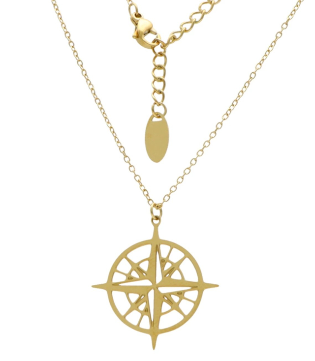 Gold chain necklace with steel compass Gift