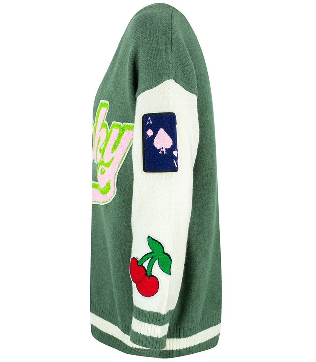 Krótki sweter kardigan z naszywkami LUCKY 