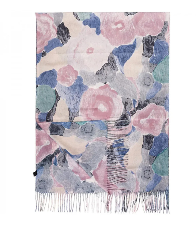 Women's scarf with floral motif and tassels elegant