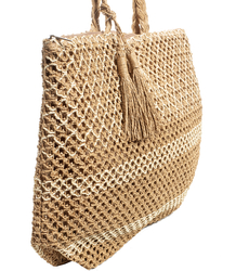 Large basket, summer bag, soft woven handbag with tassel