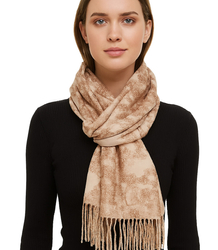 Women's scarf with floral motif and tassels elegant