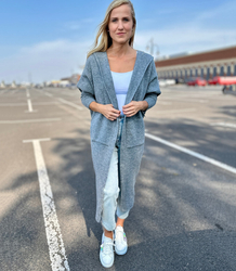 Ciepły sweter damski kardigan grecki wzór z wełną z kapturem