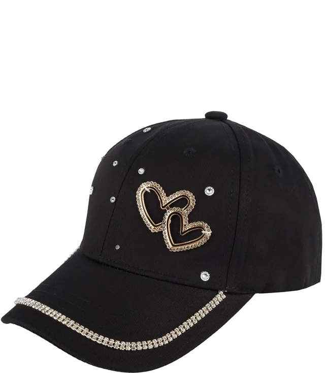 Children's baseball cap decorated with zircons and hearts