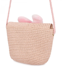 Children's straw bag with plush bunny 