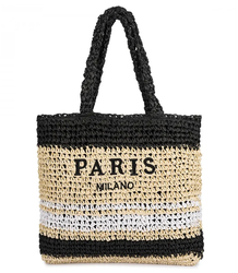 Large plaid shuttle bag with horizontal stripes with PARIS lettering