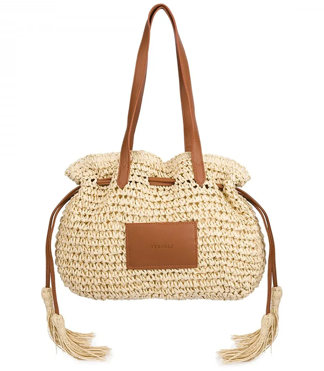 Braided boho bag with straps and tassels
