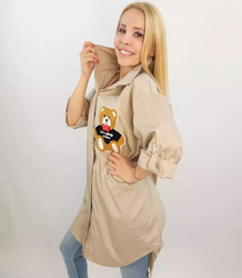 Long shirtdress shirt tunic with a teddy bear