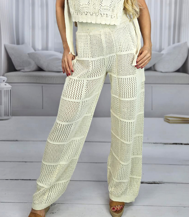 Women's Wide Long Trousers with Eyelets Perfect for summer