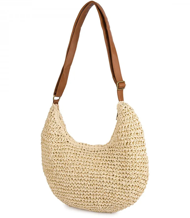 Semi-circular boho handbag with eco-leather strap and zipper closure