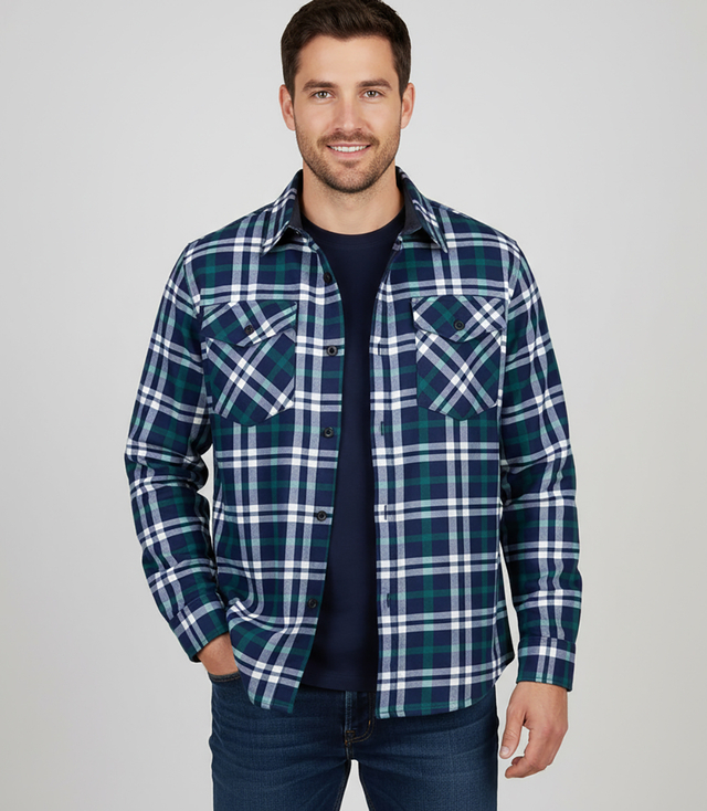 Warm men's checkered shirt with warming button-down classic