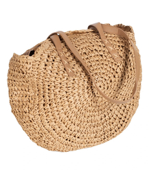 Large round woven straw beach bag 