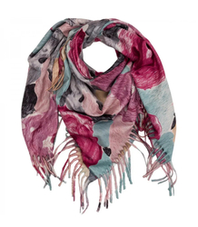 Multicolored elegant women's floral scarf with tassels